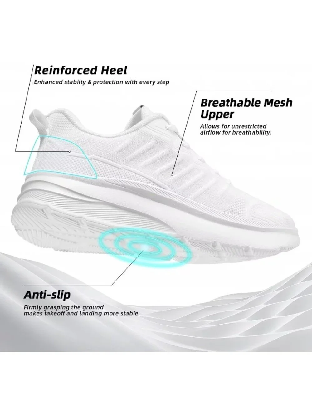 Men's White Wide Walking Shoes Soft Sole Non Slip Running Comfortable Tennis